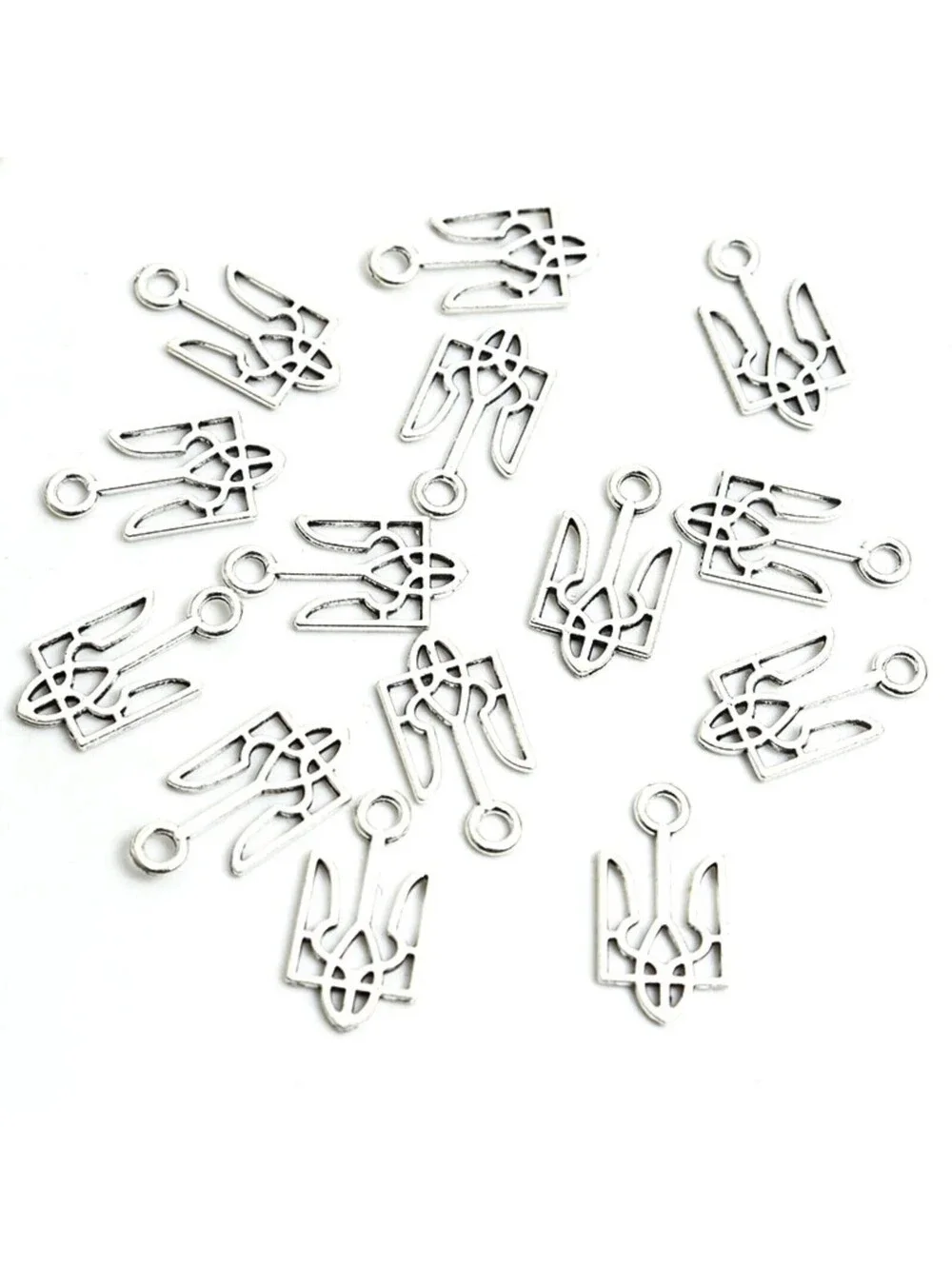 Ukrainian Trident National Symbol Antique Silver Slava Ukraini Charms 4 pcs